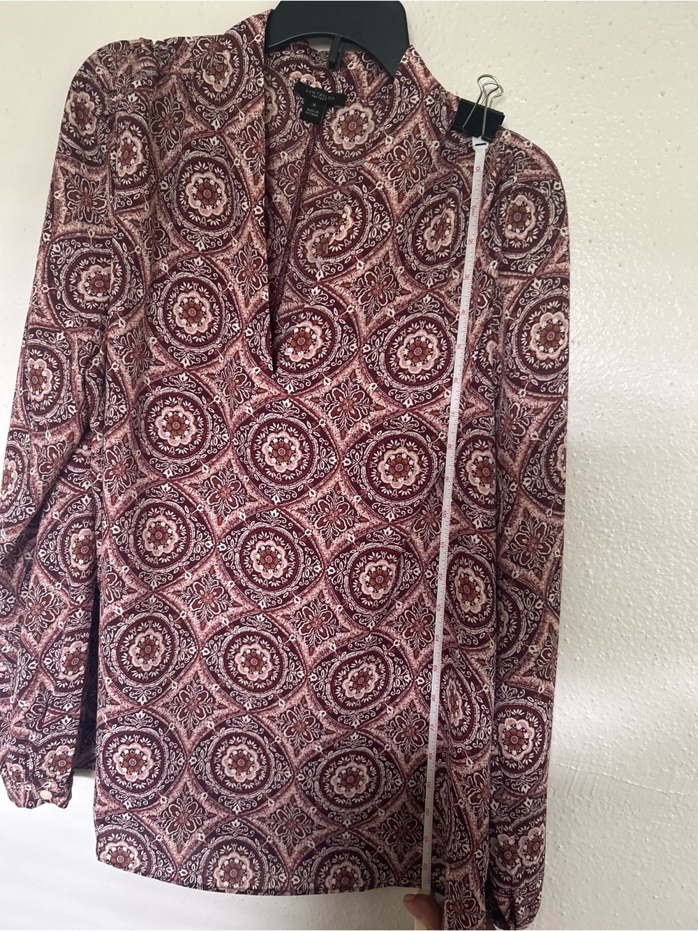 Ann Taylor Factory Maroon Paisley-Print Long Sleeve Blouse - Picture 5 of 7